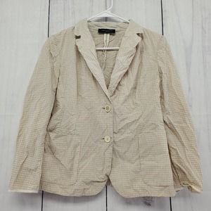 Piazza Sempione Crinkle Fitted Gingham Stretch Light Weight Woven Blazer